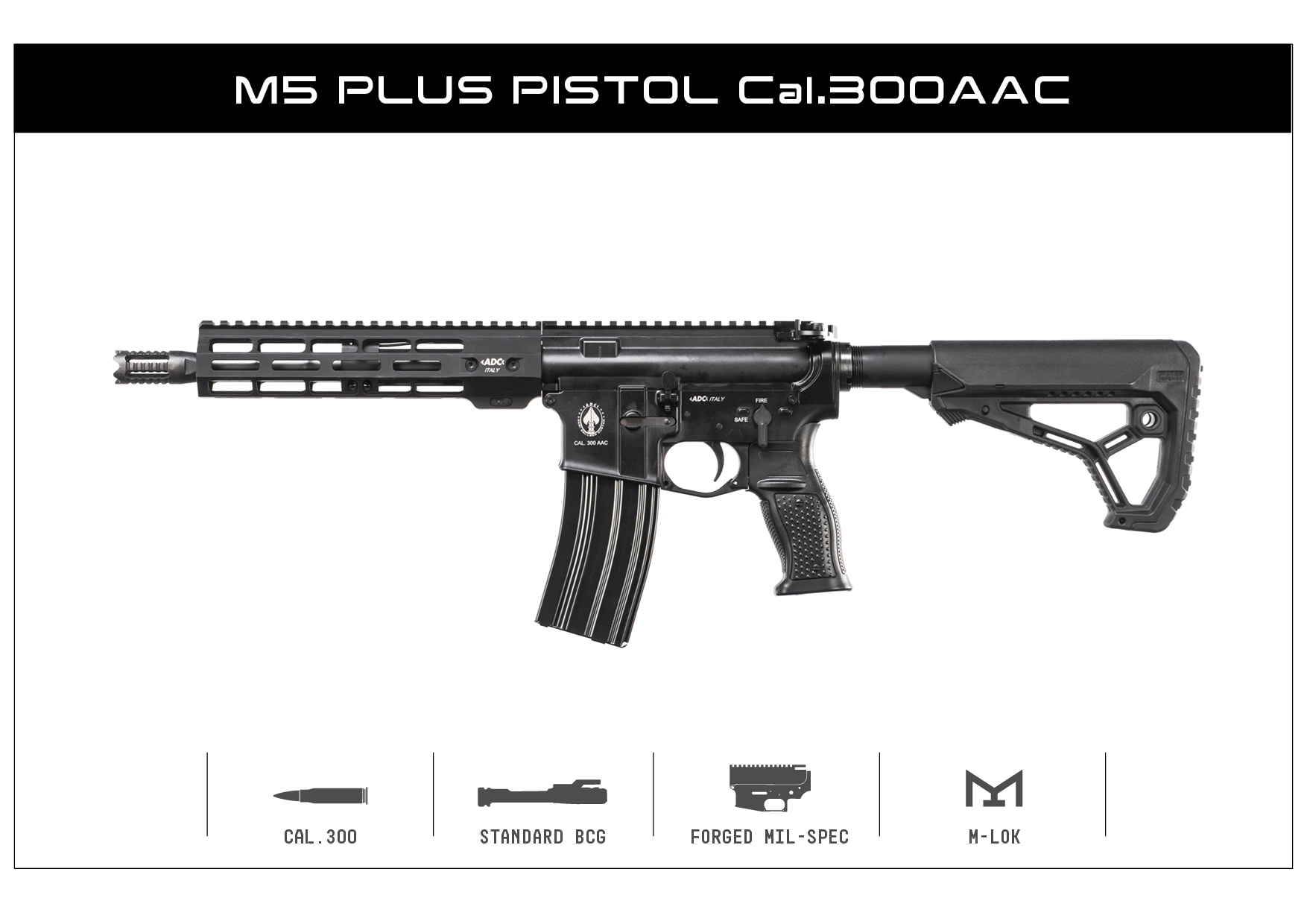 ARMI DALLERA CUSTOM ADC M5 Plus Pistol,kal. .300AAC BLACKOUT,nastaviteľný gas block